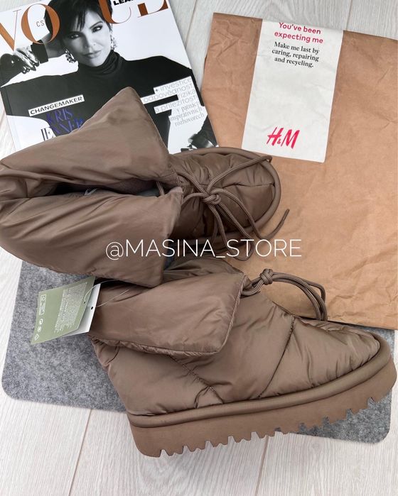 Нові жіночі дутіки чоботи H&M 39 розмір оригінал теплі коричневі