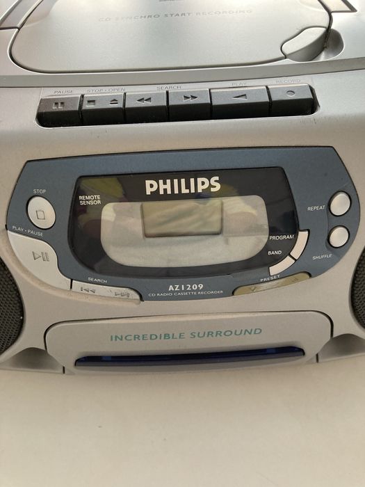 Philips AZ1209 - radio CD + magnetofon kasetowy - sprawny