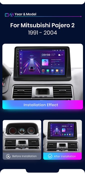 Rádio 9" Android Mitsubishi Pajero de 1991 a 2014 Carplay GPS 2/32GB