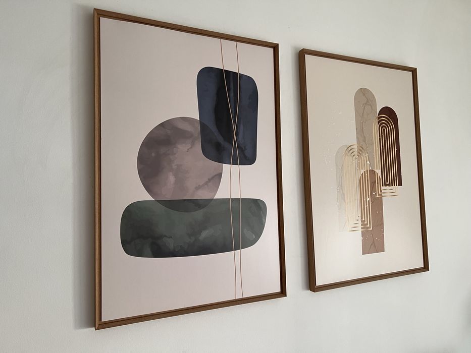 Conjunto 2 Quadros Leroy Merlin com Moldura Abstrato Art Gallery Geometry Filet ouro