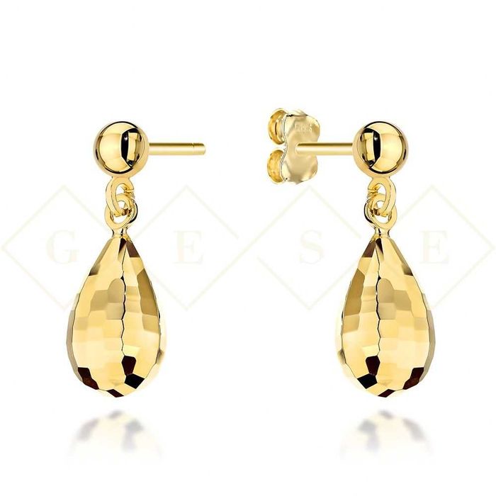 Kolczyki złote wiszące diamentowane krople