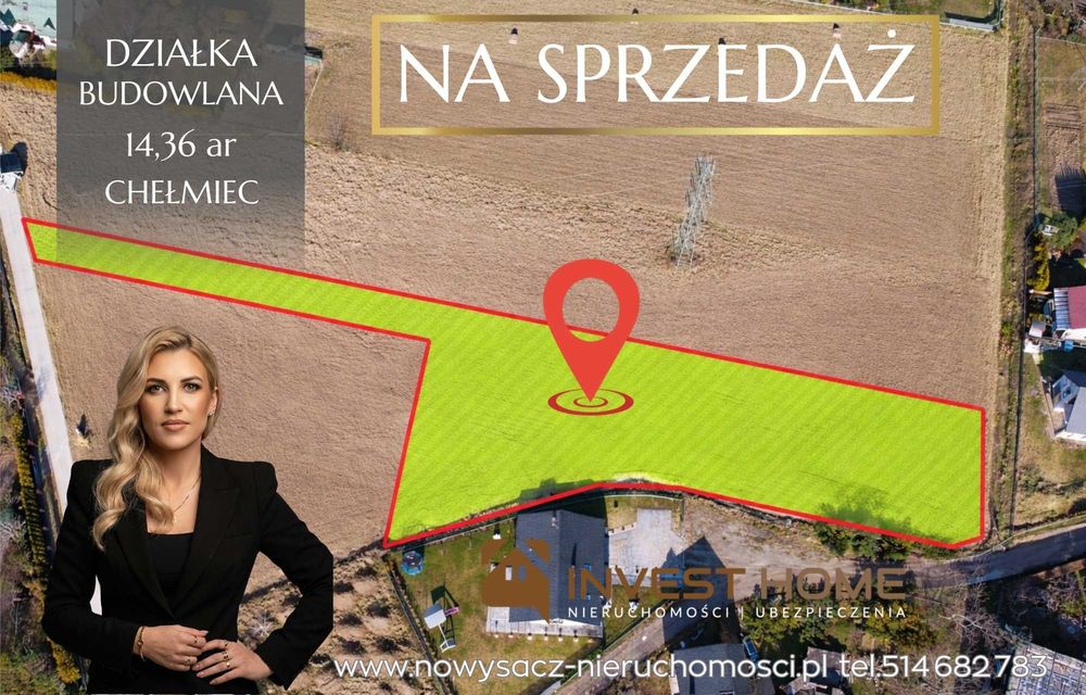 Działka budowlana Chełmiec 14,36 ar
