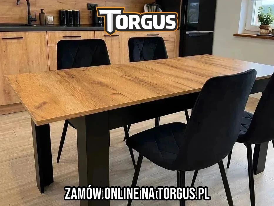 NOWY Stół Rozkładany z Krzesłami 120/160x80 cm Tapicerowane Welurowe Czarne Metalowe Zestaw Mebli Do Salonu Kuchni Jadalni Dąb Craft Kuchenny FAKTURA!