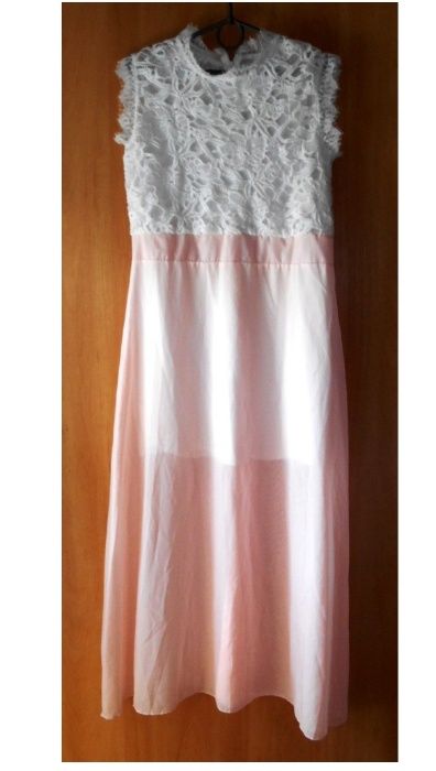 сукня  міді 44-46 розмір білий з персиковим мереживо