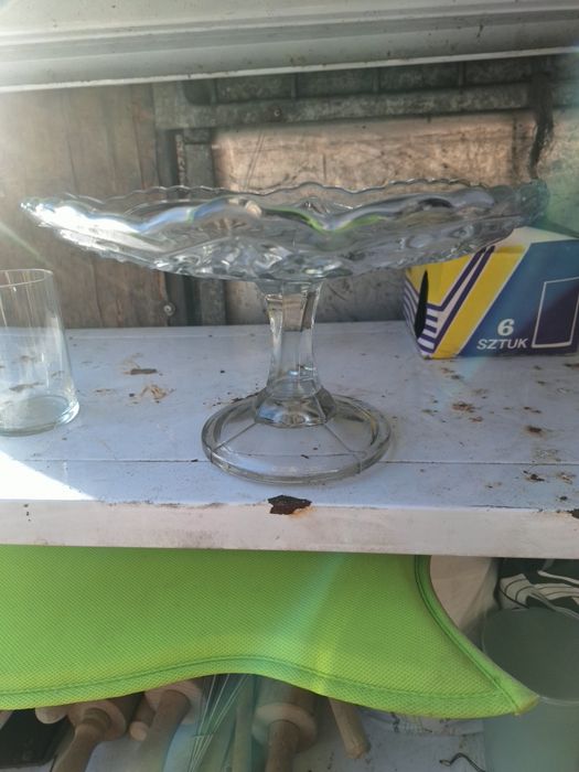 Patera na ciasto szkło transparentne Hortensja