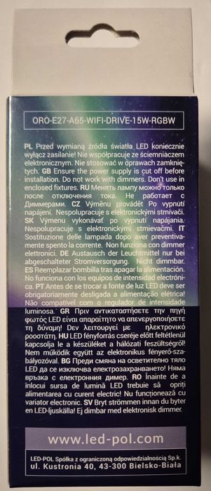 Lâmpada LED Smart WiFi E27 RGB+W (3000..6500k) 9W 806LM (nova)