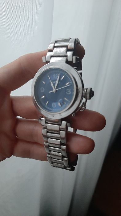 Часы Cartier Pasha с синим циферблатом и браслетом из нержавеющ стали