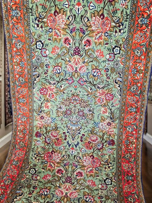 Unikatowy Perski Kobierzec Qom - Ghoum Wzór Florystyczny 460 x 105 cm