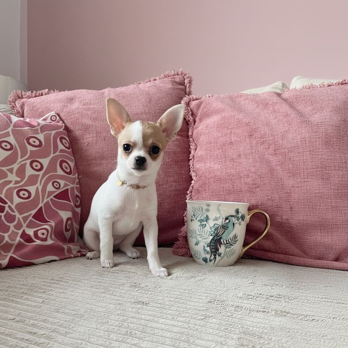 Chihuahua suczka  bialo beżowa  FCI/zkwp