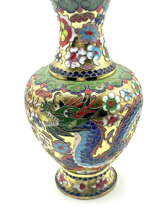 Pote jarro cloisonné chines oriental antigo folheado a ouro