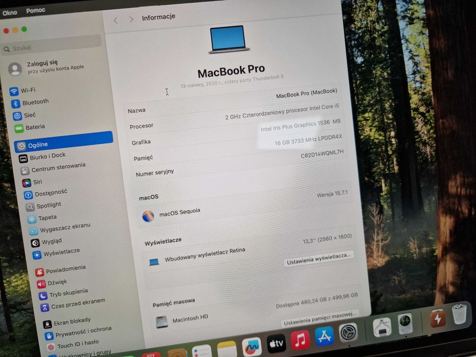 Macbook PRO 13 2020/ i5/ 16GB DDR4/ 512GB/ 644 cykle/ Grade A-/ FV23%