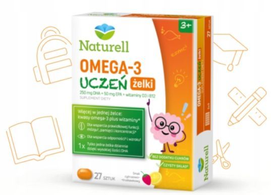 naturell omega-3 uczeń kwasy omega dha epa cytrynowo-truskawkowe 27 żelek