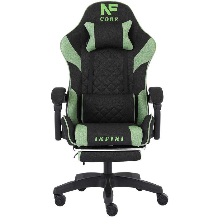 Fotel Gamingowy Infini Core Green - Nowoczesny i z Podnóżkiem