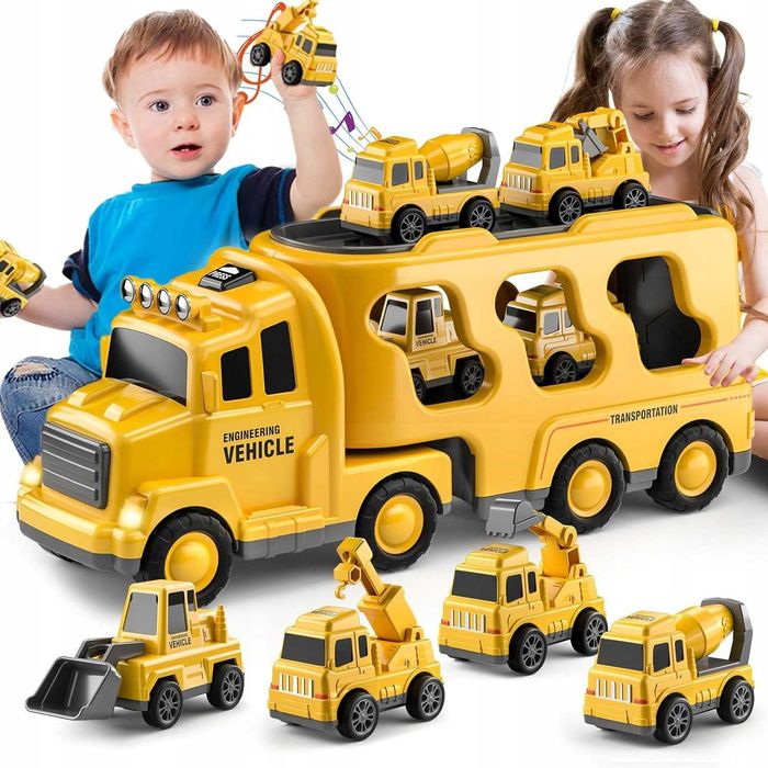 Ciężarówka laweta pomoc drogowa zestaw auta TRANSPORTER KOPARKA B30