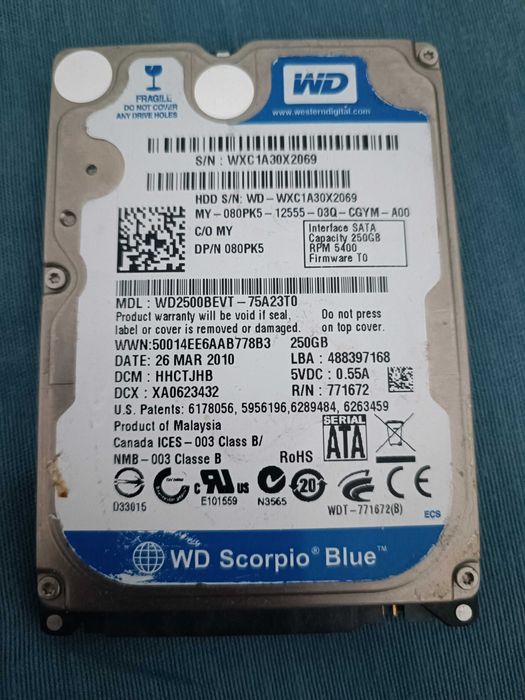 Disco duro 250gb wd 2.5 sata