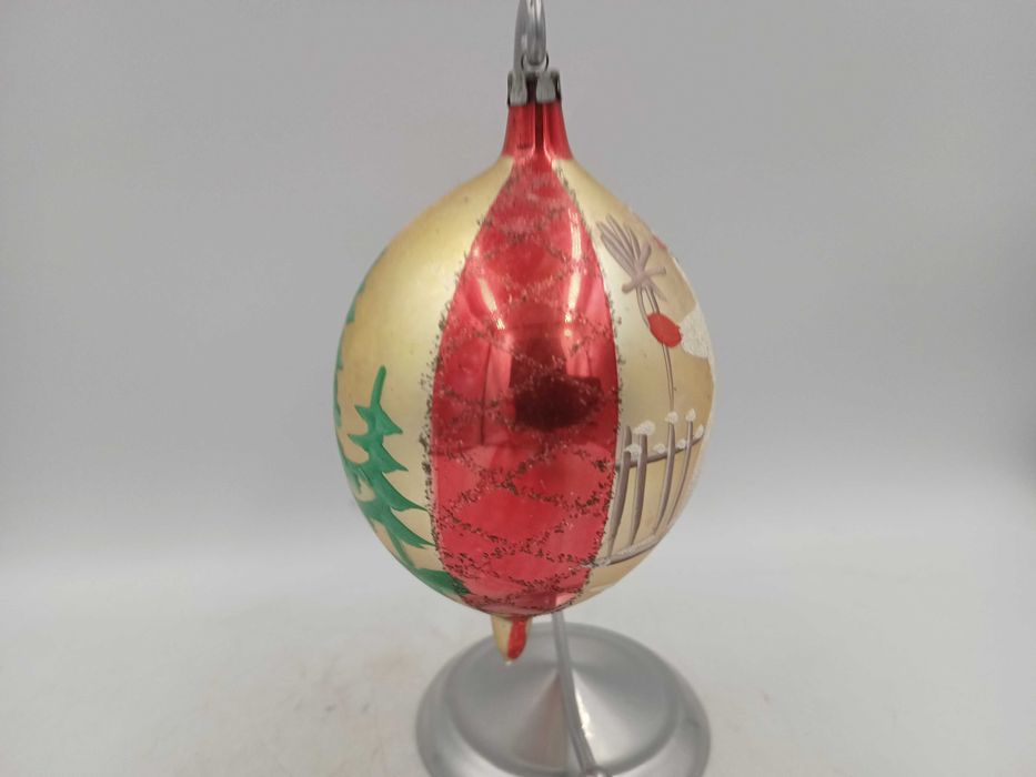 Duża bombka na choinkę z PRL ręcznie malowana stare ozdoby choinkowe