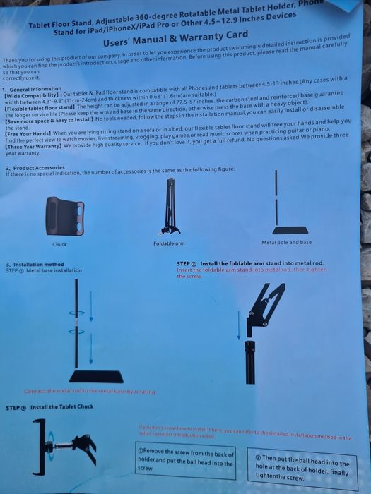 Czarny Stojak uchwyt stojący na tablet telefon itp