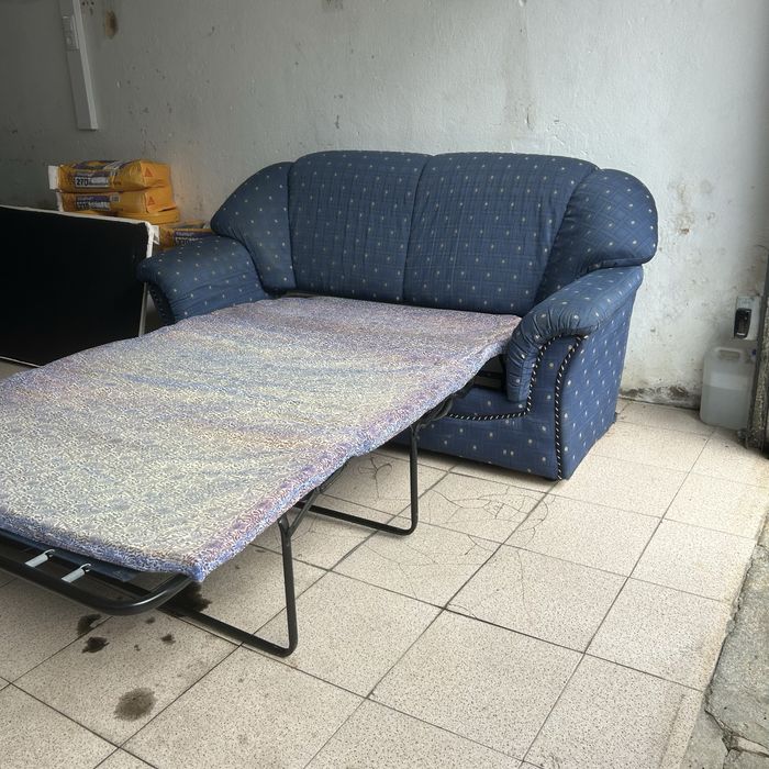 Sofá-Cama 3 Lugares Azul Vintage