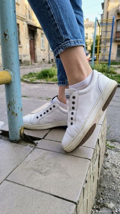 Шкіряні кросівки сліпони UGG Jass White Leather | Оригінал | Жіночі кеди угг23,5 см
