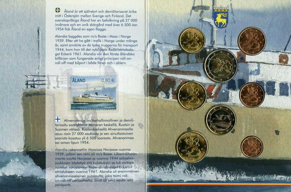 Carteira anual, euro set, BNC : Aland (moedas e selos) Finlândia