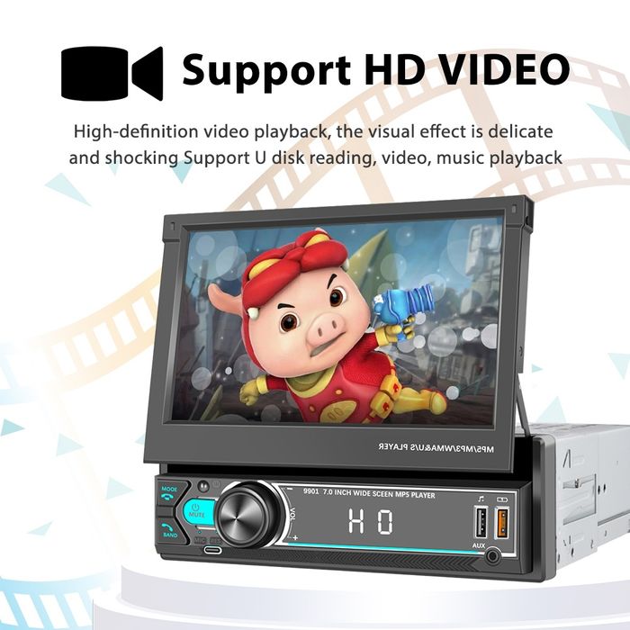 Rádio 1din 7" Retrátil Bluetooth Dual USB Fast Charging Mirrorlink FM