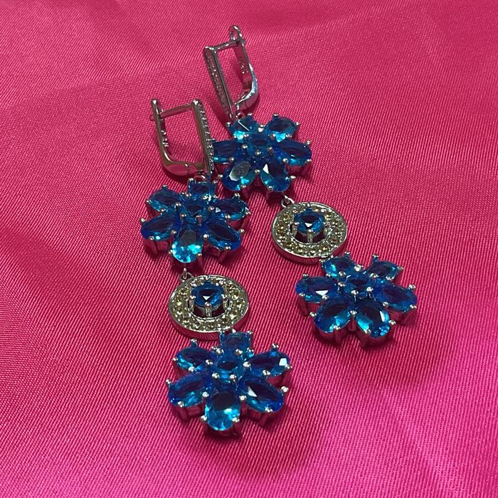 Brincos prata 925 blue marine stone ,7 cm