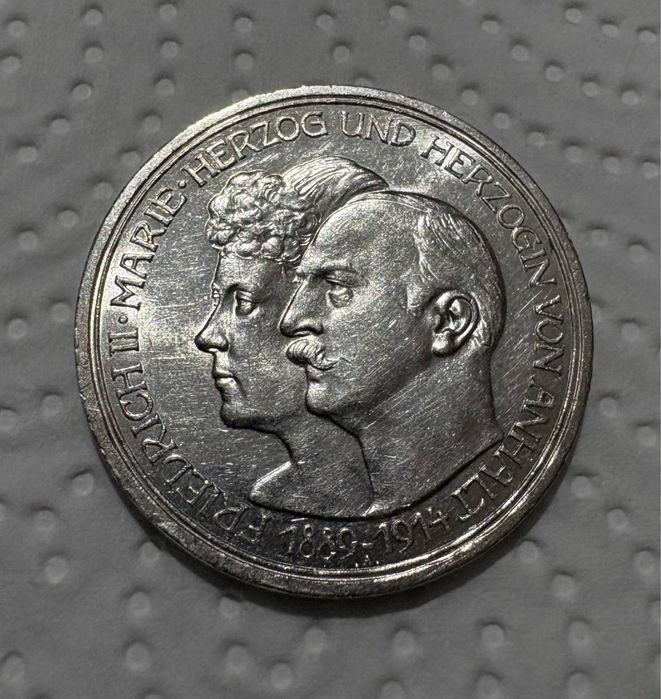 Срібна монета 3 марки 1914 Ангальт