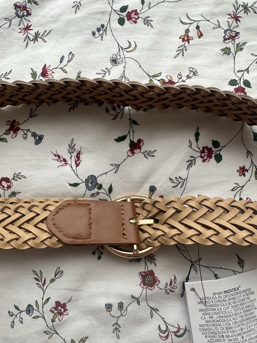 Nowy damski brązowy pasek do spodni pleciony basic klasyczny Zara