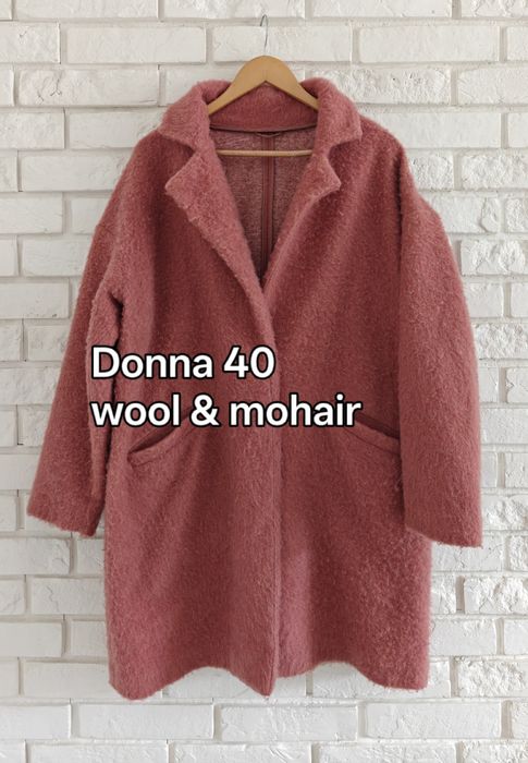 Donna Dion dusty pink wool mohair blend oversize coat 40 cieply wełniany płaszcz modern