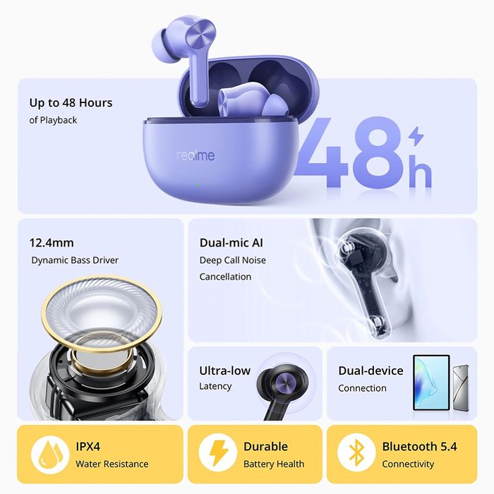 Realme Buds T200 Lite TWS/Bluetooth 5.4/AAC/Google Fast Pair