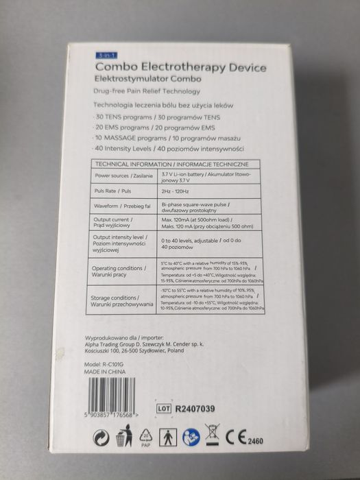 Elektrostymulator mięśni i nerwów TENS EMS MASAŻ 60 programów ALPHA MASAŻER - (bez elektrod)