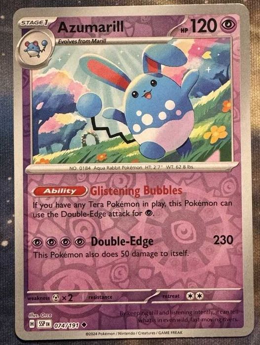 Pokémon TCG Azumarill 074/191 Sv08: Surging Sparks Reverse Holo