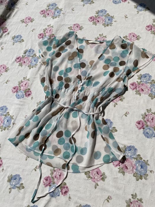 Transparentny top w kropki wiązany w pasie M 38 marks&spencer vintage