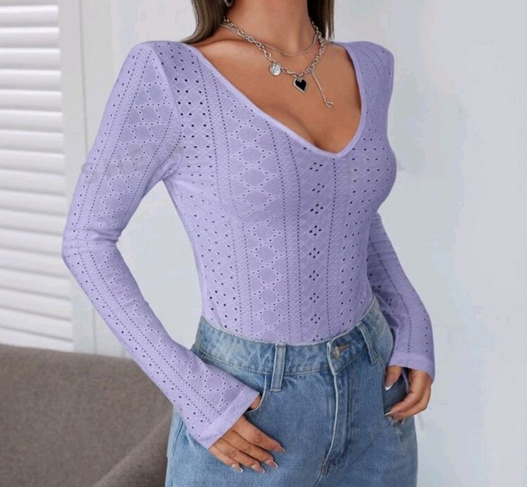 Ażurowa liliowa bluzka shein S