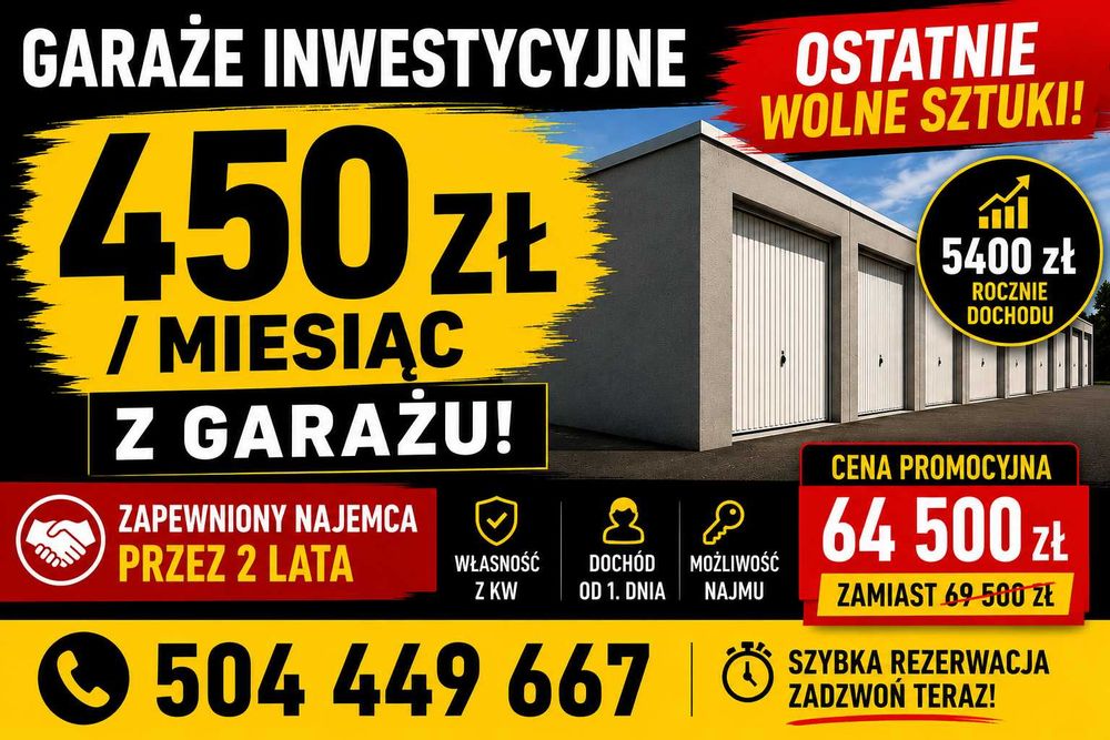 Garaż inwestycyjny 450 zł/mc | Mysłowice | Nowy | 64 500 zł Promocja | Własność z KW