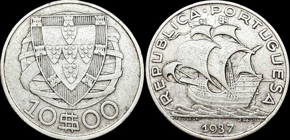10 Escudos - 1937 - República Portuguesa - Prata (Escassa)