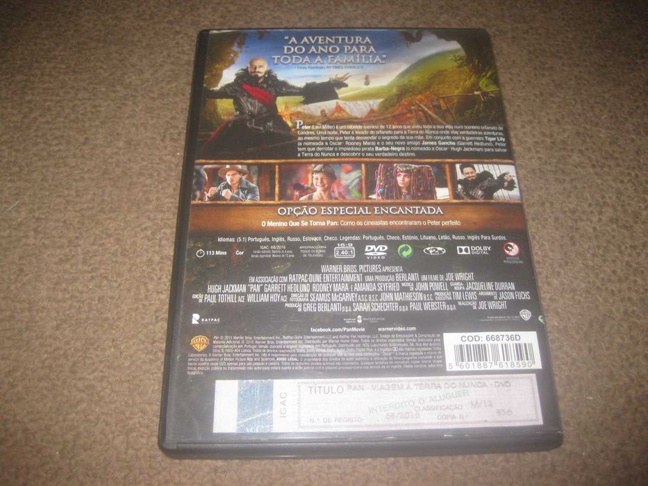 DVD "Pan: Viagem á Terra do Nunca" com Hugh Jackman