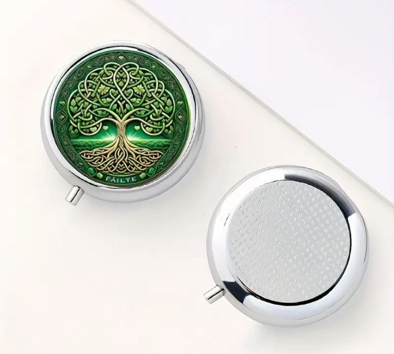 Metalowe pudełko pudełeczko na leki, witaminy. Drzewo życia