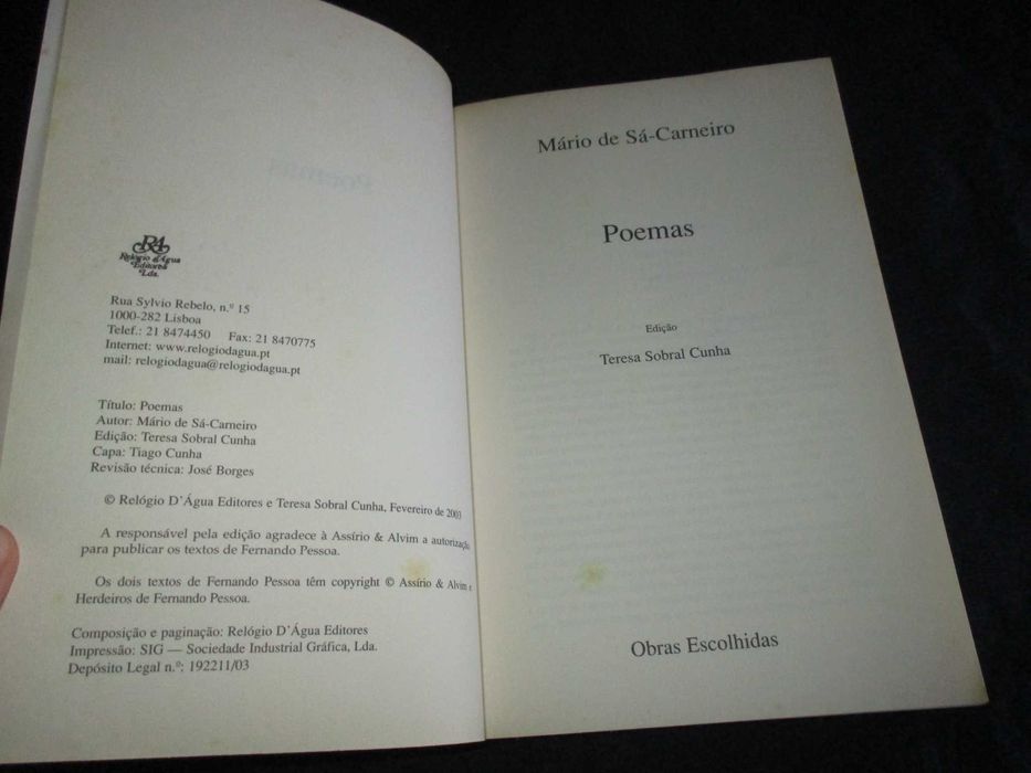 Livro Poemas Mário de Sá-Carneiro Relógio D'Água