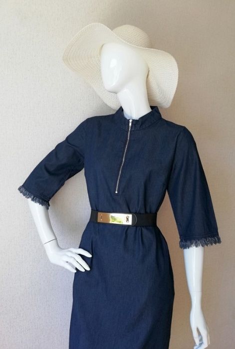 Jeansowa Sukienka Tunika zip 38 M frędzle boho dżinsowa denim