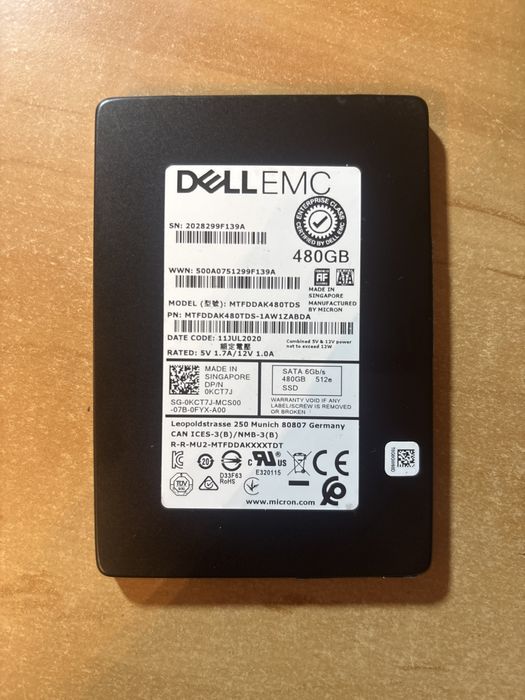 Dysk dell emc 480GB SSD SATA 6G 2,5 AF 512e 0KCT7J