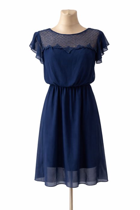 Codzienna granatowa sukienka z gumką w pasie rozmiar M