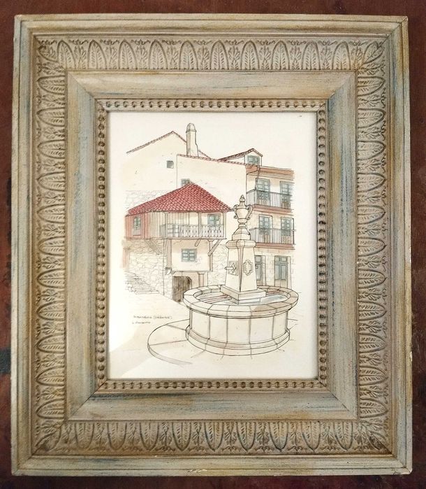 Aguarela, quadro, moldura, decô, art