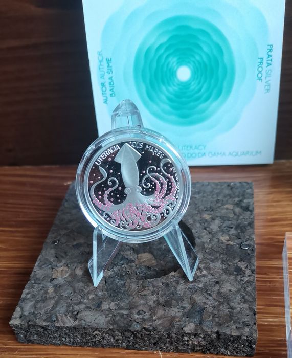 Moeda colorida em prata "Literacia dos Mares"