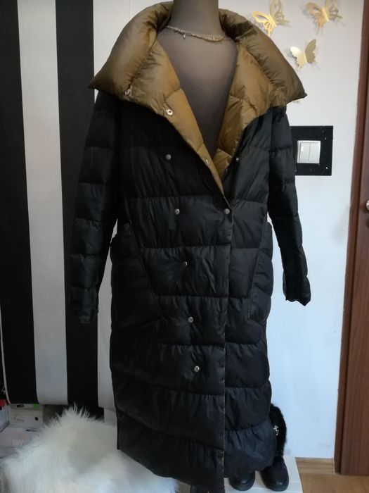 Kurtka dwustronna płaszczyk Pikowany czarno brązowy puchowy damski