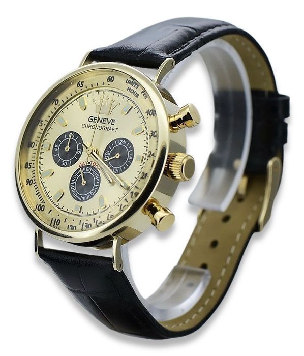 Złoty elegancki zegarek na pasku męski 14k 585 Geneve mw012y-gb Gdańsk