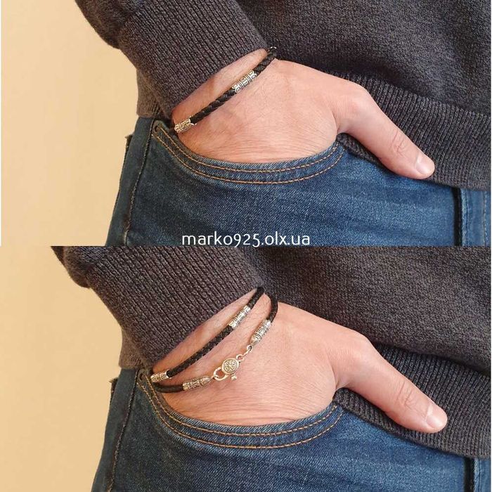 Чоловічий шовковий браслет зі срібними вставками Спаси і Збережи 4 мм