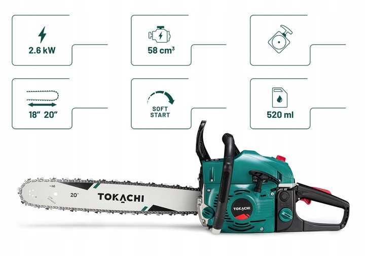 ZESTAW Mocna Piła Spalinowa Pilarka łańcuchowa 5,7KM do drewna 58cm3