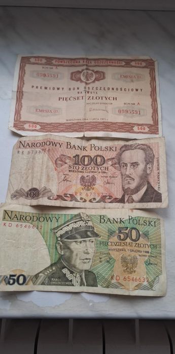Zestaw 3 banknotów Prl stan dobry