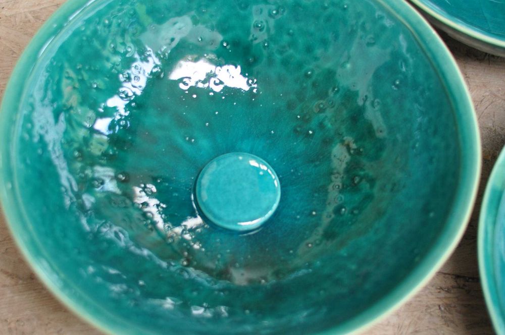 OUTLET & HANDMADE Umywalka ceramiczna nablatowa - 40 cm Emerald Green